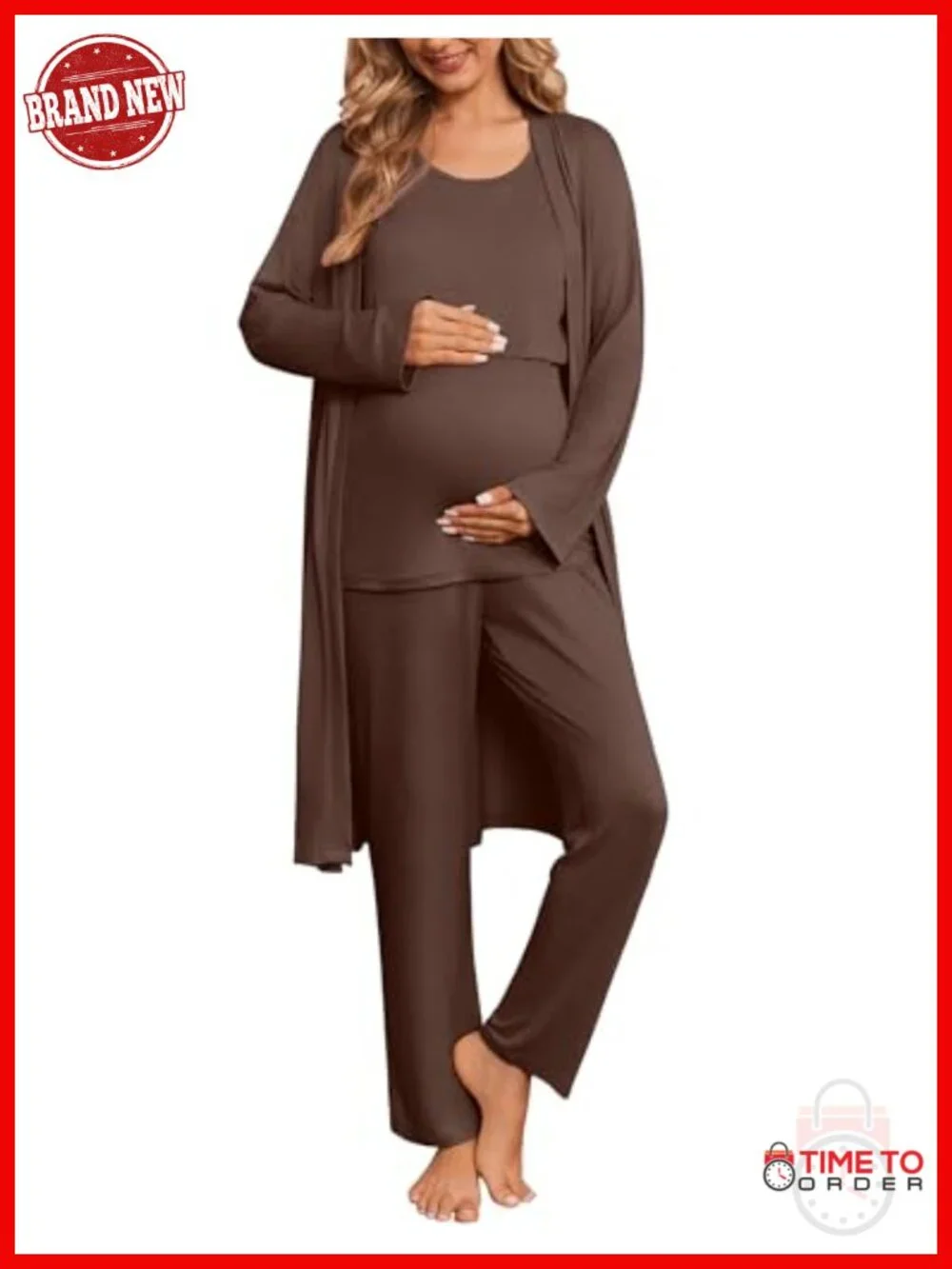 Maternity Nursing Pajama Set - 3 Piece with Robe, Tank, and Pants
